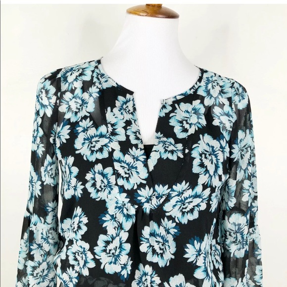 WHBM Floral Chiffon Dress Lace Hem Sz 0 Blouson Style - Picture 4 of 12